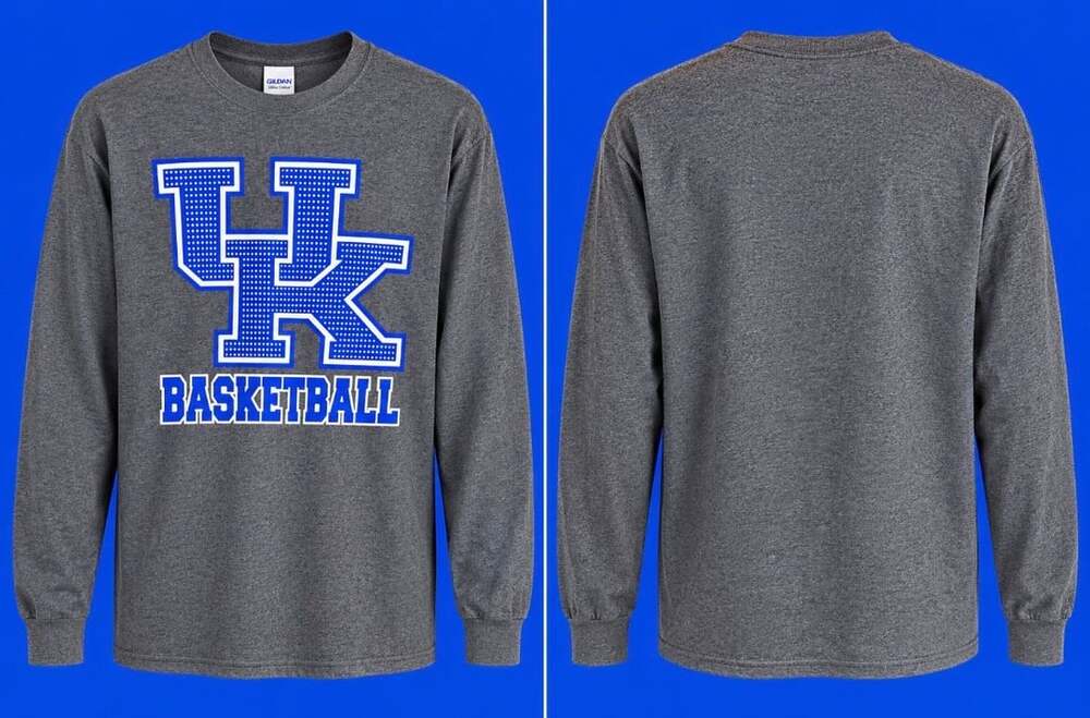 Gildan Ultra Cotton Kentucky Wildcats Basketball Long Sleeve T-Shirt Grey Medium